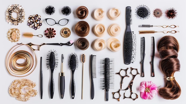 Essential hair styling tools like bobby pins and rubber bands for quick morning hairstyles. Essential hair styling tools like bobby pins and rubber bands for quick morning hairstyles.